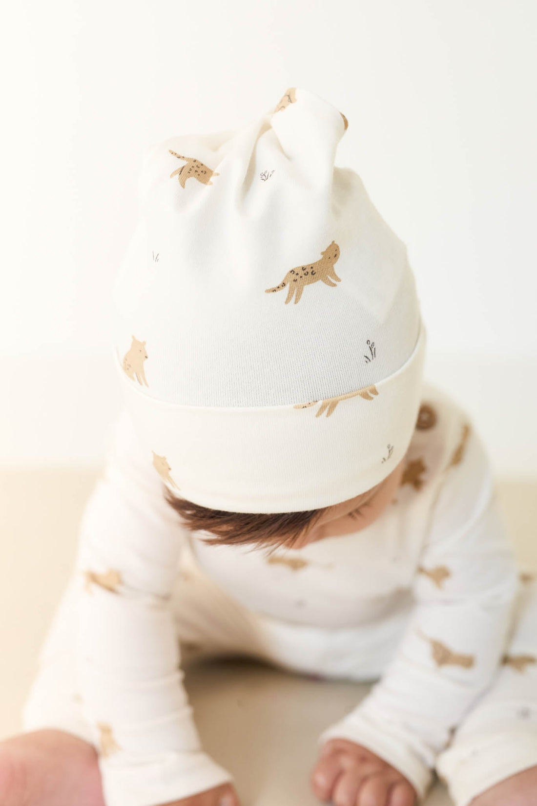 Organic Cotton Knot Beanie - Lenny Leopard Cloud Childrens Hat from Jamie Kay Australia