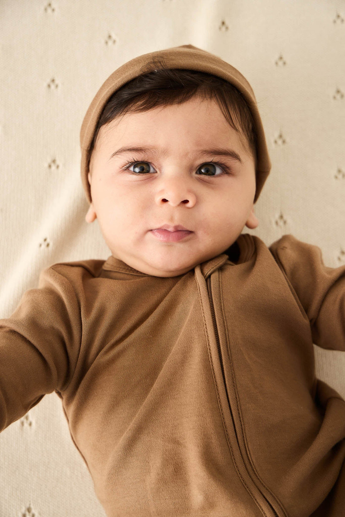 Pima Cotton Frankie Zip Onepiece - Cream Caramel Childrens Onepiece from Jamie Kay Australia