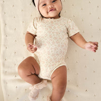 Organic Cotton Cap Sleeve Bodysuit - Rosalie Floral Mauve Childrens Bodysuit from Jamie Kay Australia