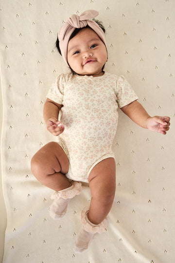 Organic Cotton Cap Sleeve Bodysuit - Rosalie Floral Mauve Childrens Bodysuit from Jamie Kay Australia