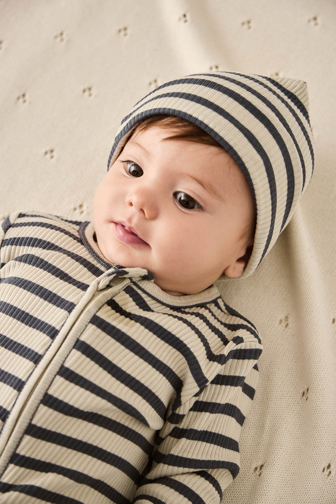 Organic Cotton Modal Marley Beanie - Cassava/Arctic Childrens Hat from Jamie Kay Australia