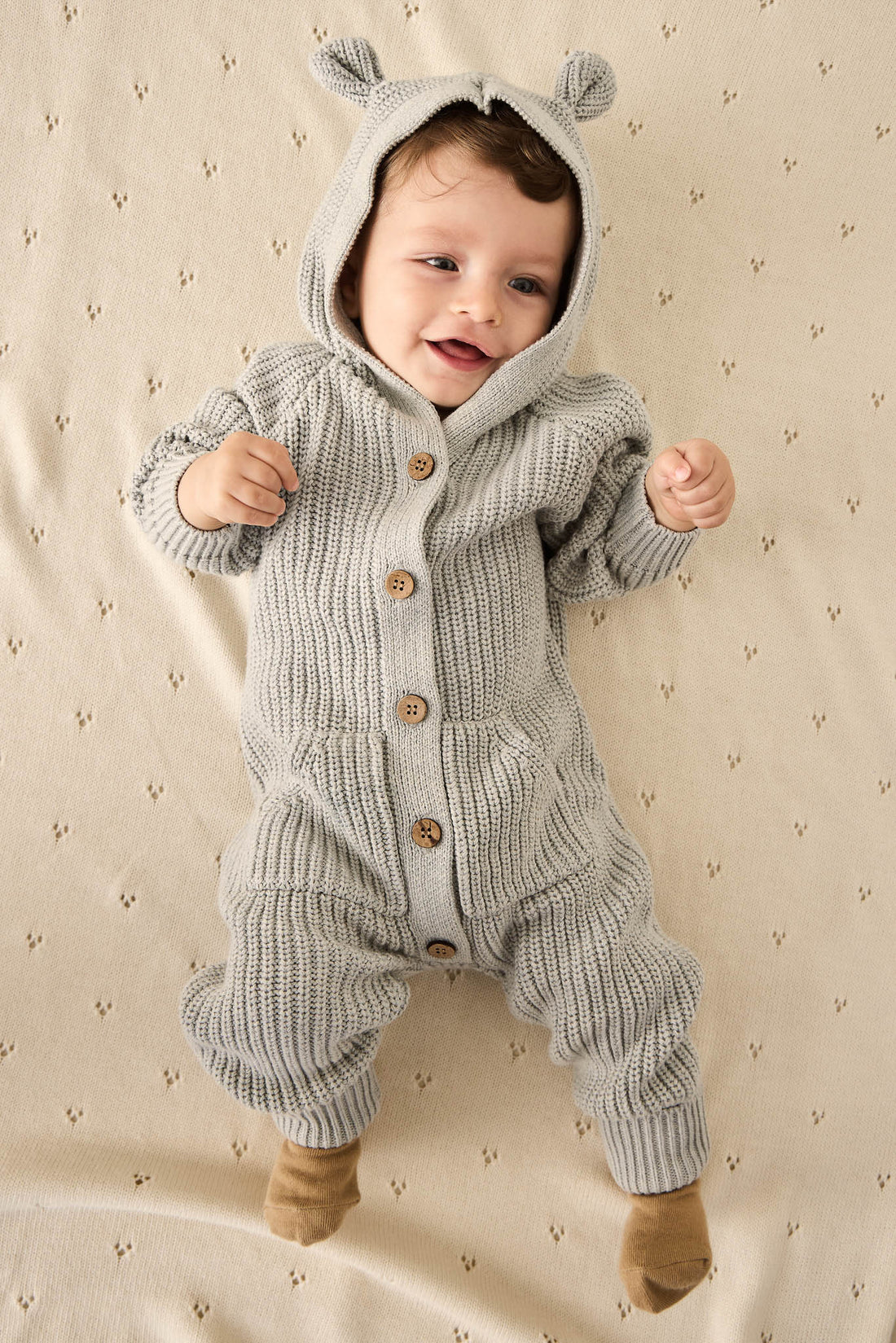 Bear Knit Onepiece - Ocean Spray Fleck Childrens Onepiece from Jamie Kay Australia