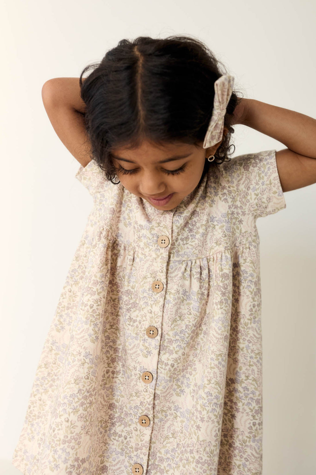 Organic Cotton Lola Dress - April Floral Mauve Childrens Dress from Jamie Kay Australia