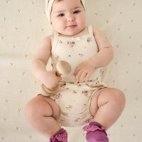 Organic Cotton Bridget Singlet Bodysuit - Lauren Floral Tofu Childrens Bodysuit from Jamie Kay Australia