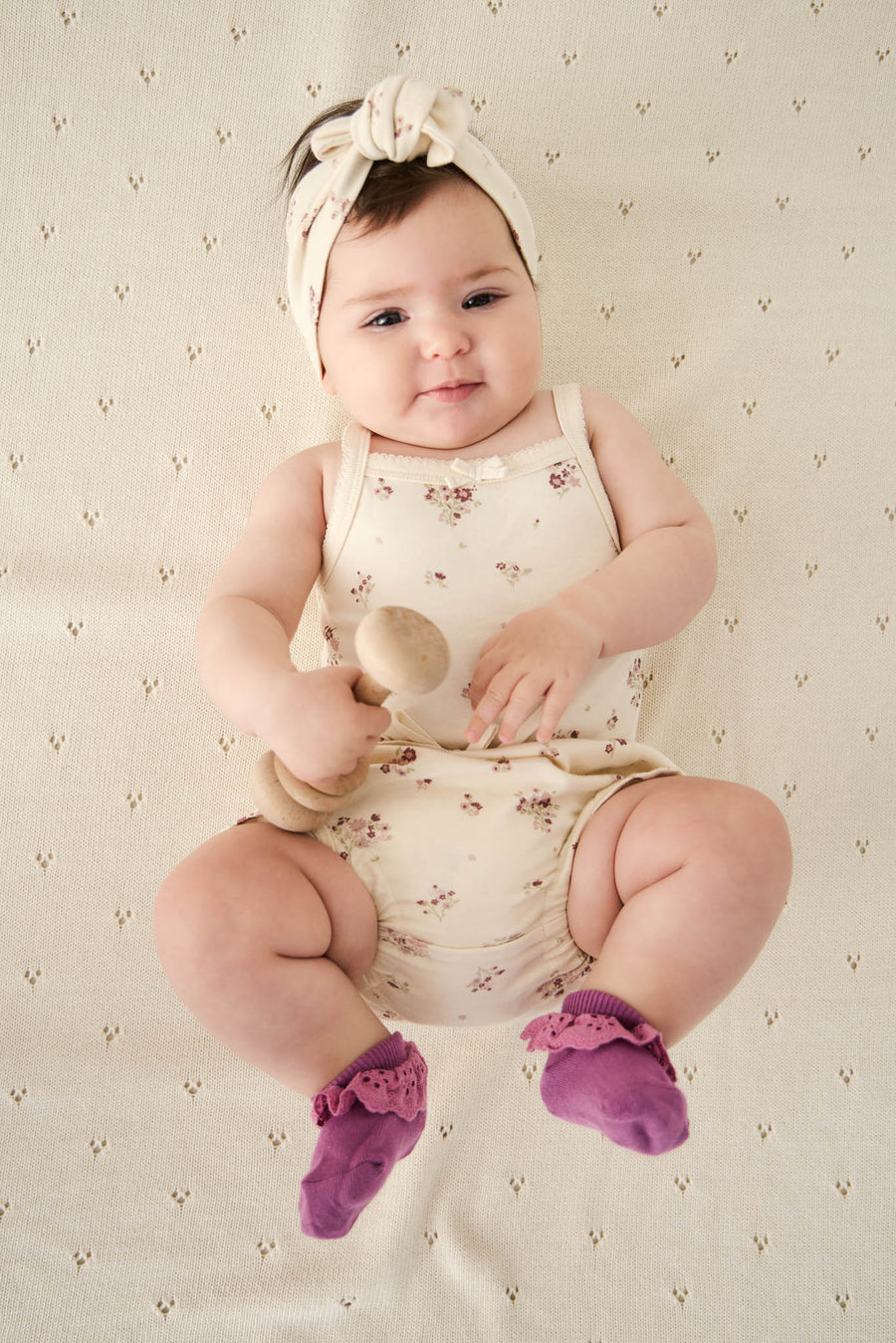 Organic Cotton Bridget Singlet Bodysuit - Lauren Floral Tofu Childrens Bodysuit from Jamie Kay Australia