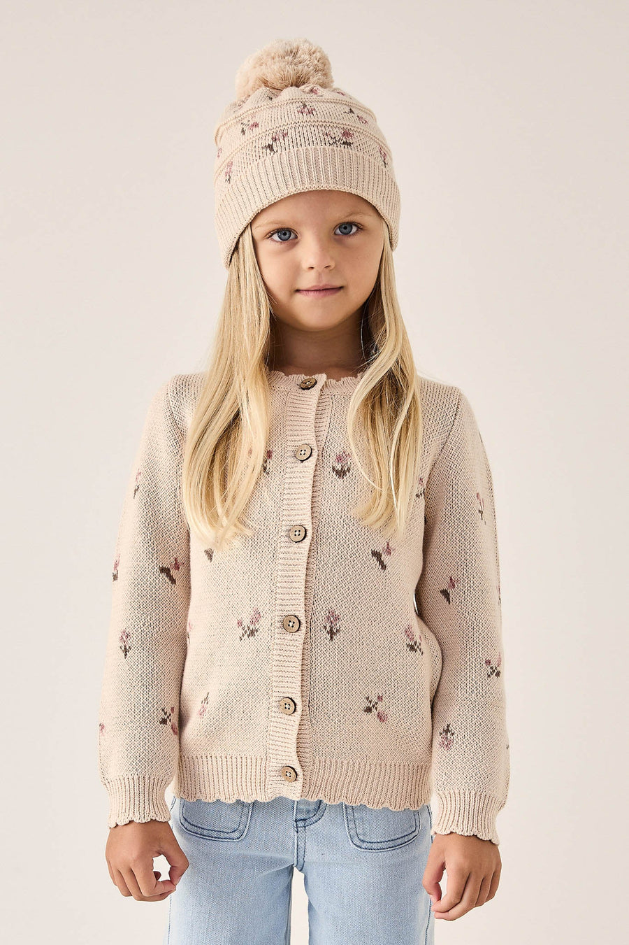 Delilah Cardigan - Delilah Jacquard Misty Rose Childrens Cardigan from Jamie Kay Australia