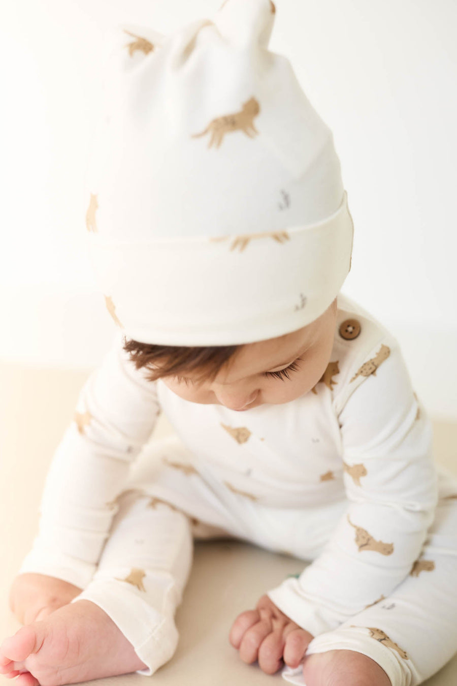 Organic Cotton Knot Beanie - Lenny Leopard Cloud Childrens Hat from Jamie Kay Australia