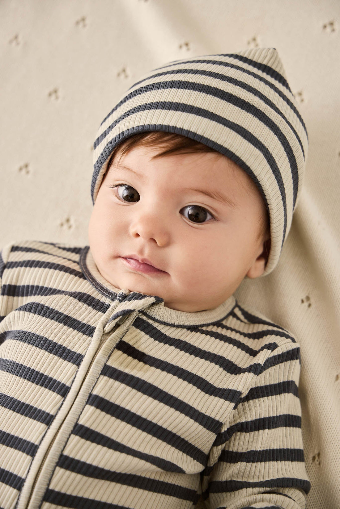 Organic Cotton Modal Marley Beanie - Cassava/Arctic Childrens Hat from Jamie Kay Australia