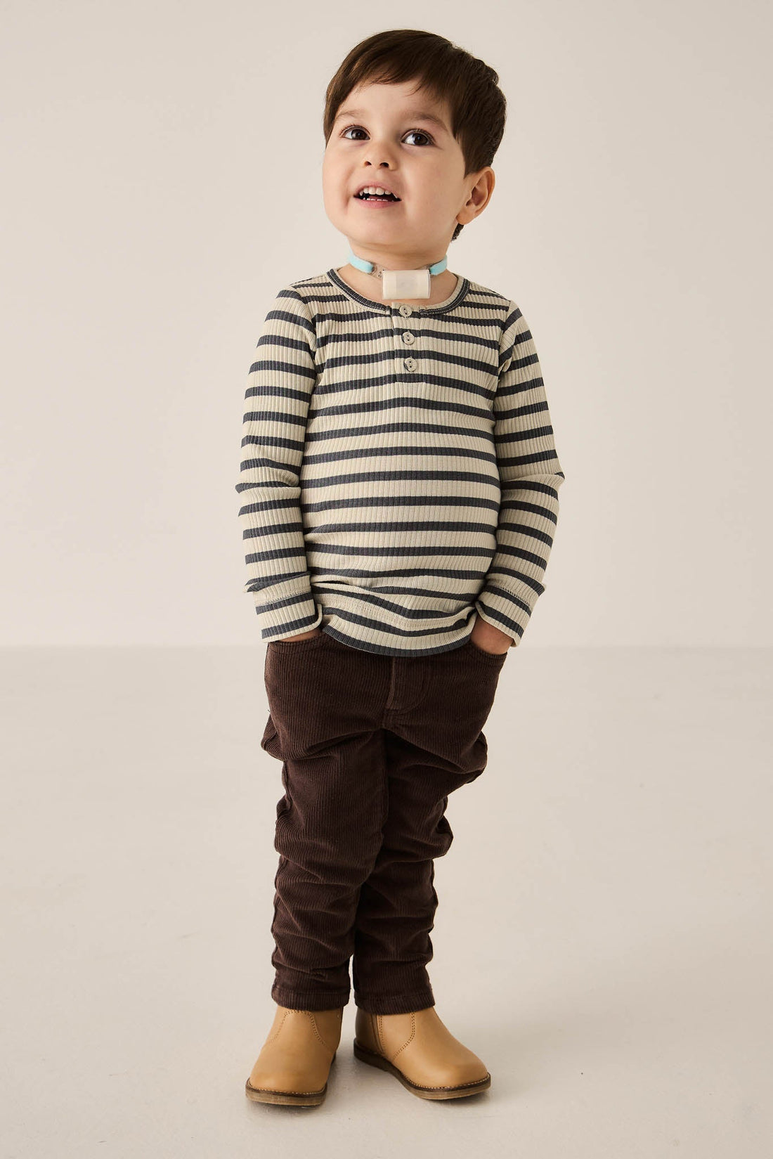 Organic Cotton Modal Long Sleeve Henley - Cassava/Arctic Childrens Top from Jamie Kay Australia