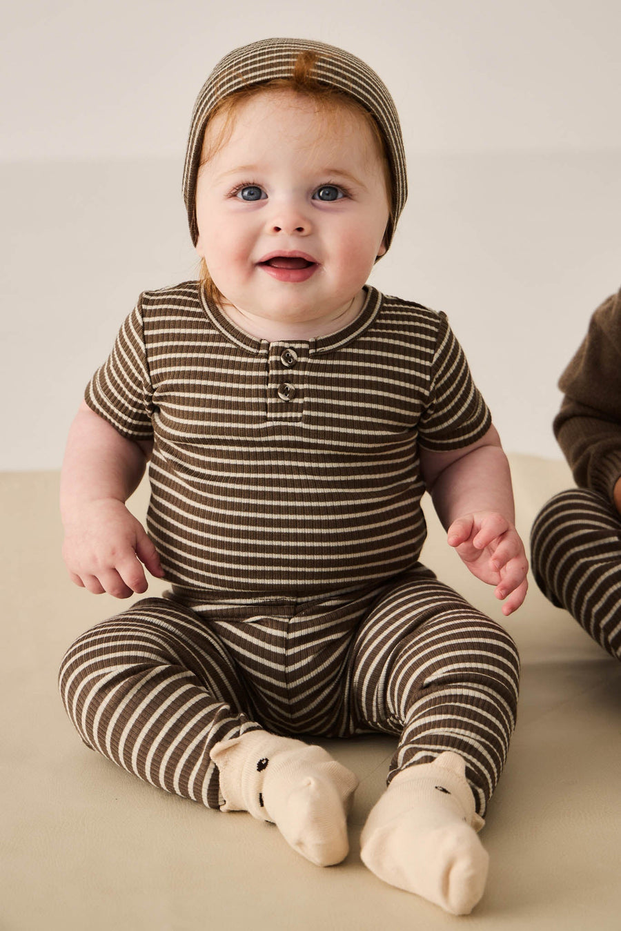 Organic Cotton Modal Darcy Rib Tee Bodysuit - Bear/Cassava Childrens Bodysuit from Jamie Kay Australia