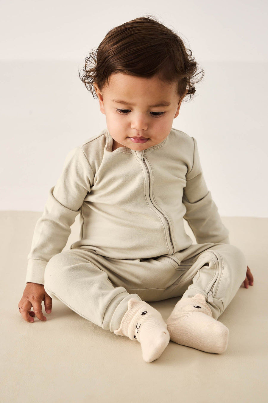 George Bear Ankle Sock - Egret Childrens Sock from Jamie Kay Australia