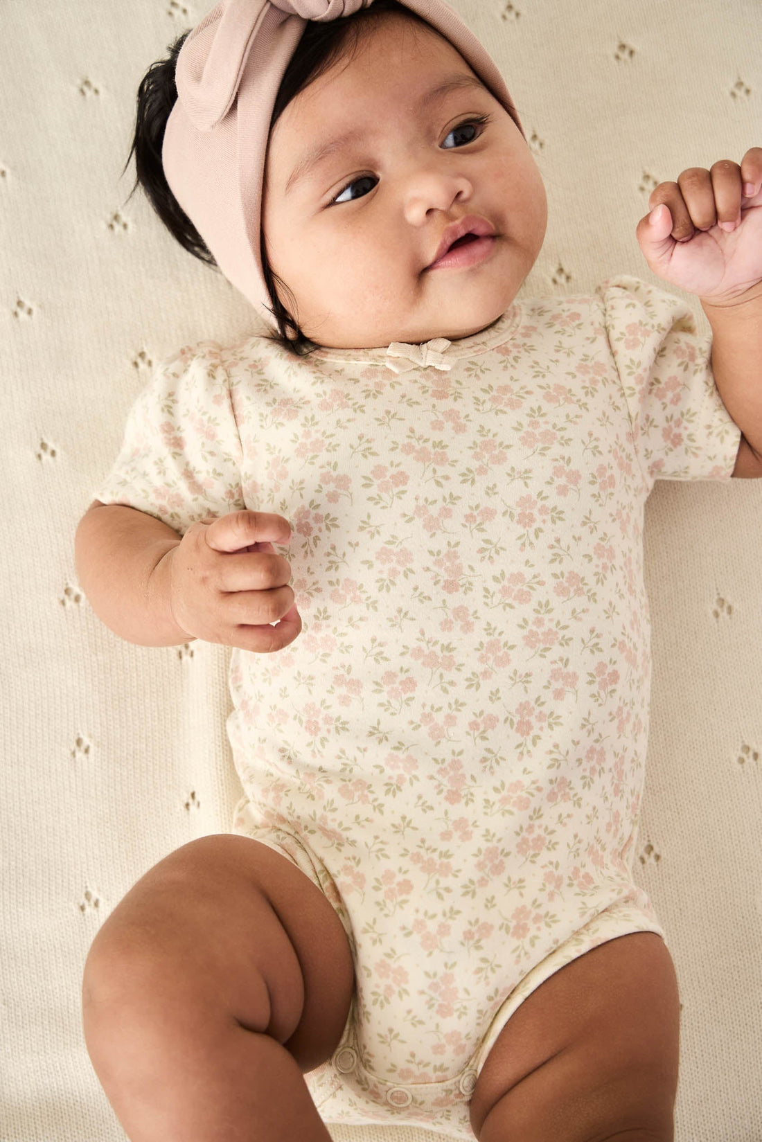 Organic Cotton Cap Sleeve Bodysuit - Rosalie Floral Mauve Childrens Bodysuit from Jamie Kay Australia