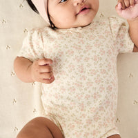 Organic Cotton Cap Sleeve Bodysuit - Rosalie Floral Mauve Childrens Bodysuit from Jamie Kay Australia