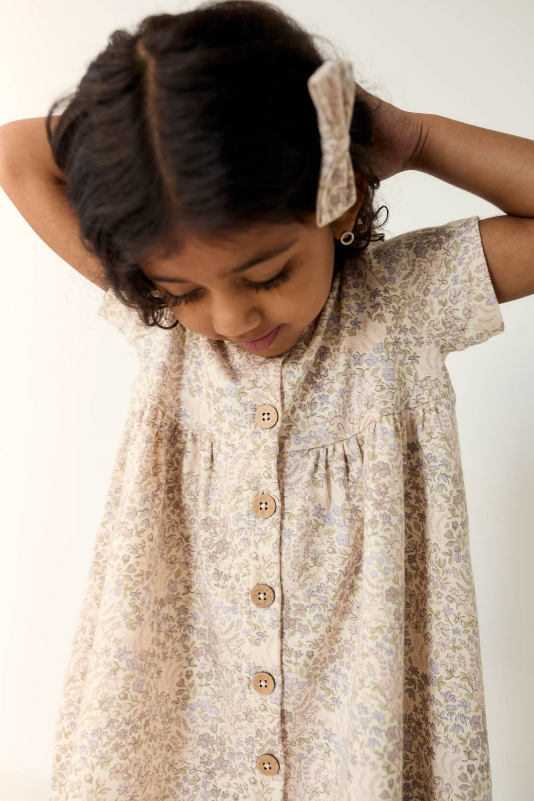 Organic Cotton Lola Dress - April Floral Mauve Childrens Dress from Jamie Kay Australia