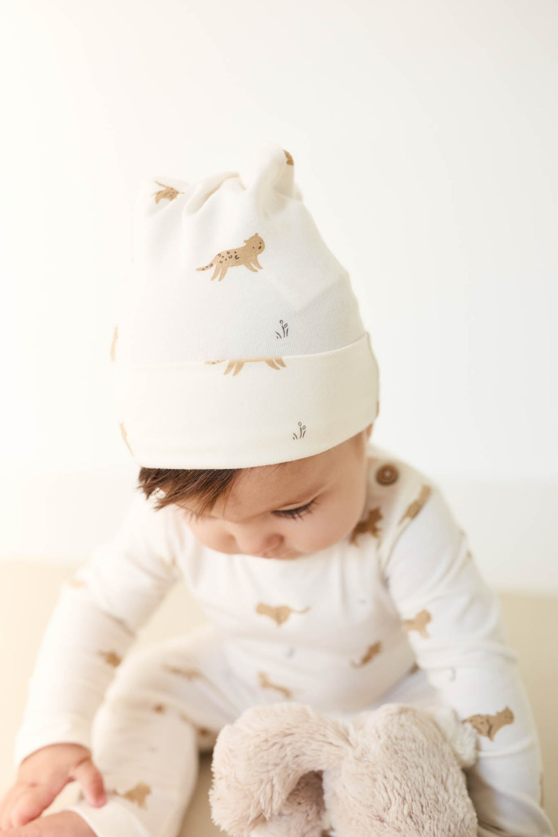 Organic Cotton Knot Beanie - Lenny Leopard Cloud Childrens Hat from Jamie Kay Australia