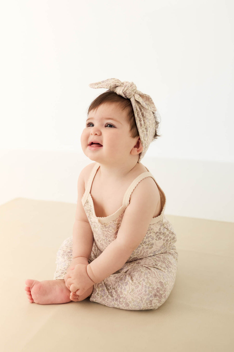 Organic Cotton Bridget Singlet Bodysuit - April Floral Mauve Childrens Bodysuit from Jamie Kay Australia