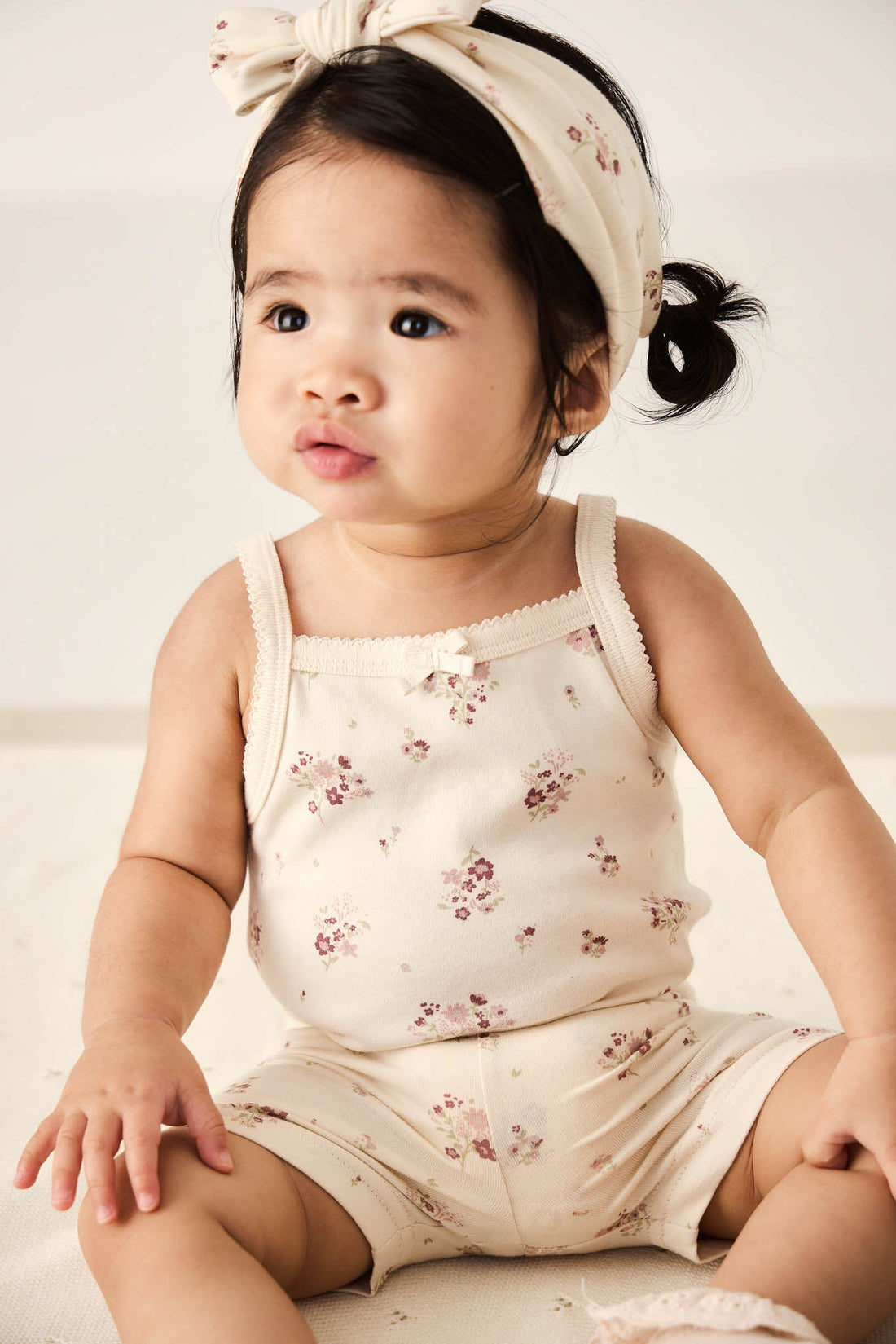 Organic Cotton Bridget Singlet Bodysuit - Lauren Floral Tofu Childrens Bodysuit from Jamie Kay Australia