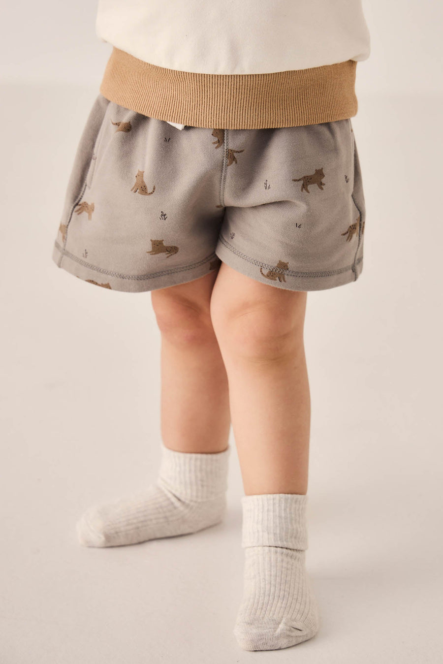 Organic Cotton Jalen Short - Lenny Leopard Sage Childrens Short from Jamie Kay Australia