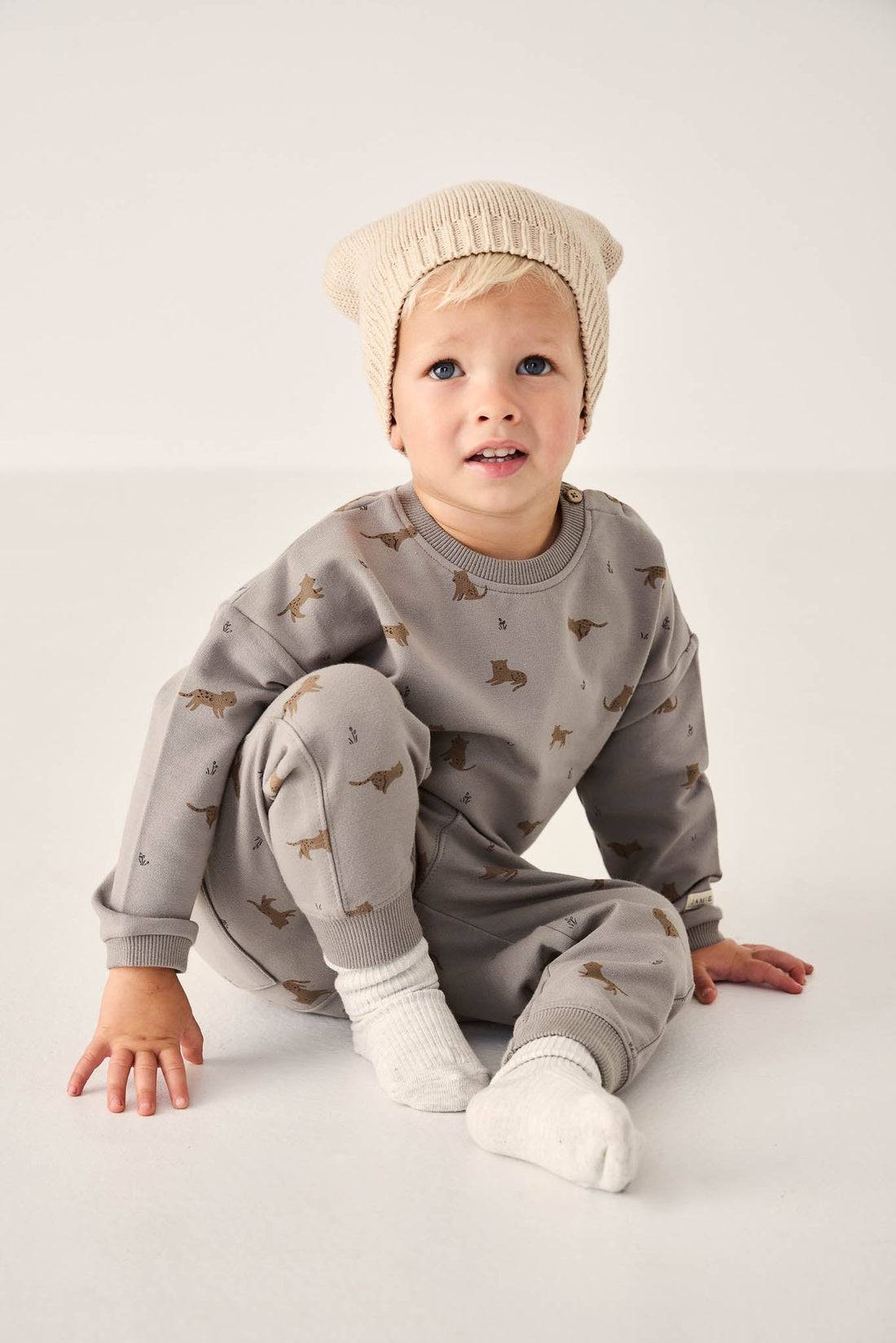 Organic Cotton Damien Sweatshirt - Lenny Leopard Sage Childrens Sweatshirt from Jamie Kay Australia