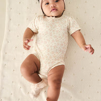 Organic Cotton Cap Sleeve Bodysuit - Rosalie Floral Mauve Childrens Bodysuit from Jamie Kay Australia