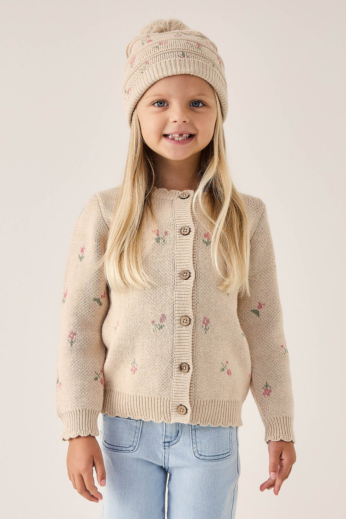 Delilah Cardigan - Delilah Jacquard Oatmeal Marle Childrens Cardigan from Jamie Kay Australia