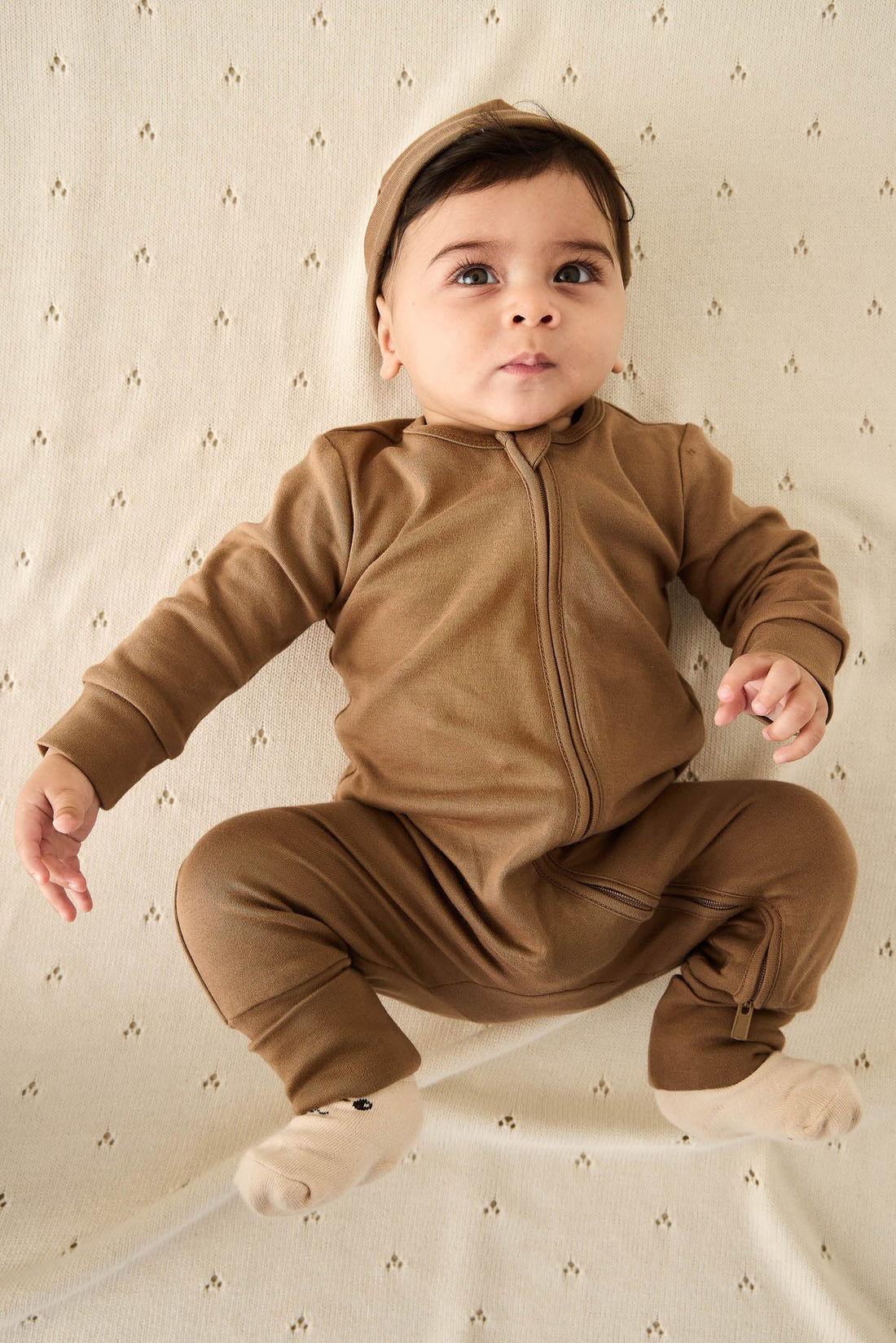 Pima Cotton Frankie Zip Onepiece - Cream Caramel Childrens Onepiece from Jamie Kay Australia