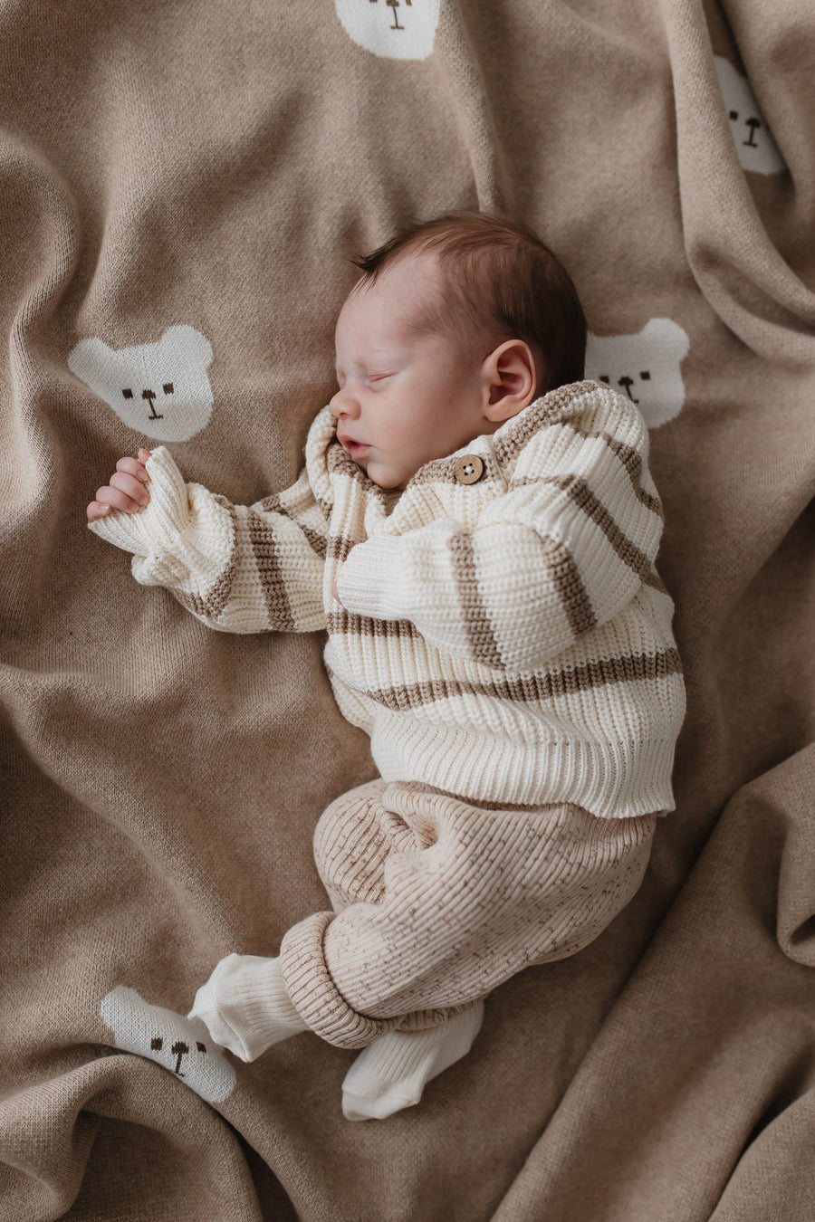 Bear Knitted Blanket - Cashew Marle Childrens Blanket from Jamie Kay Australia