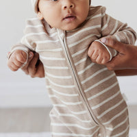 Organic Cotton Fine Rib Gracelyn Onepiece - Elias Stripe Sable Marle Childrens Onepiece from Jamie Kay Australia