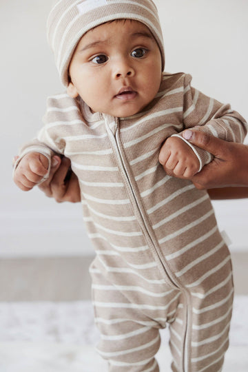 Organic Cotton Fine Rib Gracelyn Onepiece - Elias Stripe Sable Marle Childrens Onepiece from Jamie Kay Australia