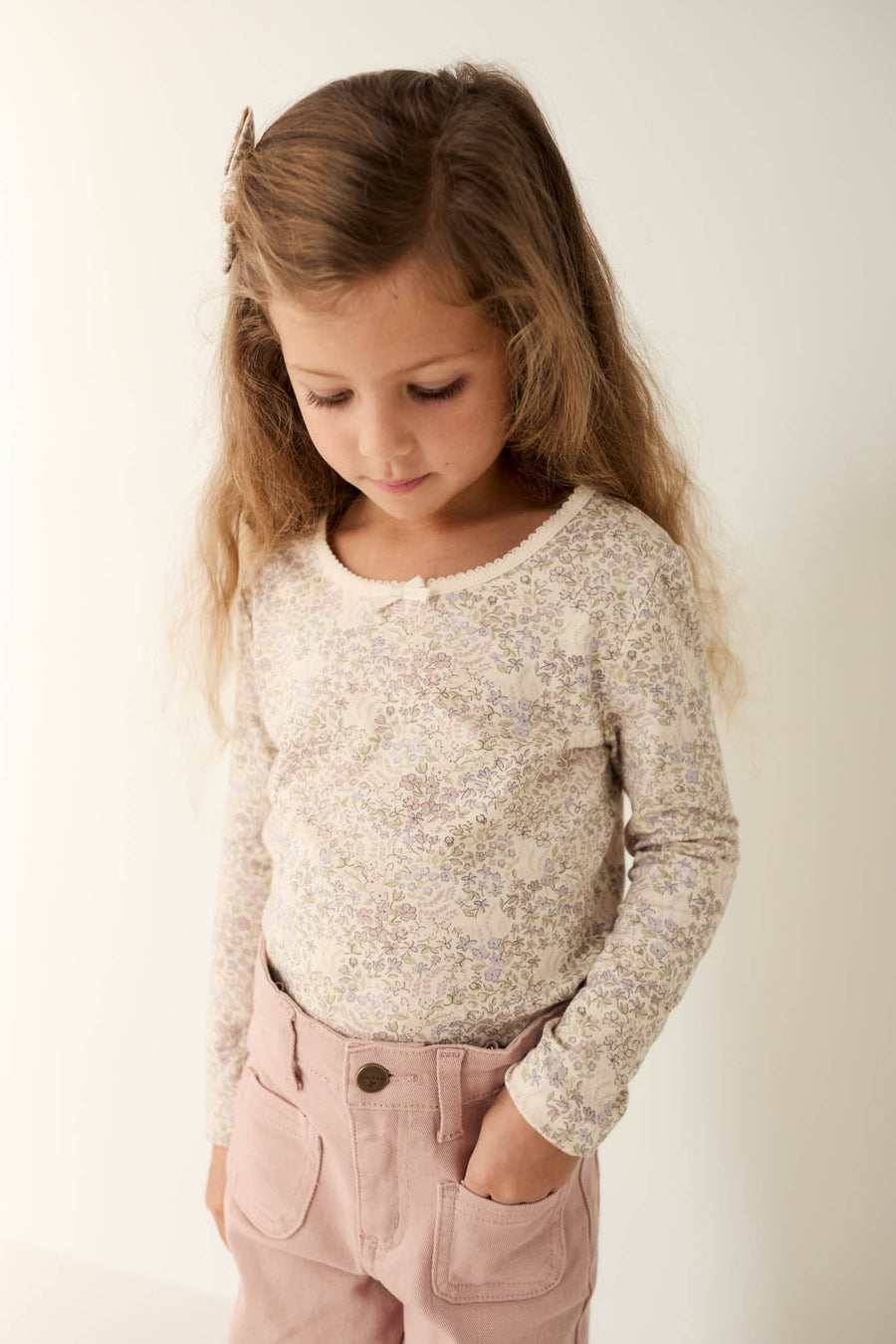 Organic Cotton Long Sleeve Top - April Floral Mauve Childrens Top from Jamie Kay Australia