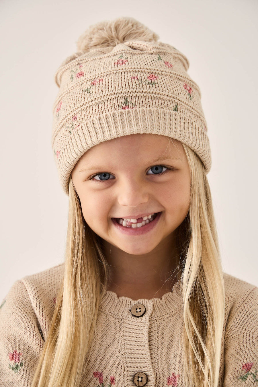 Delilah Knitted Hat - Delilah Jacquard Oatmeal Marle Childrens Hat from Jamie Kay Australia