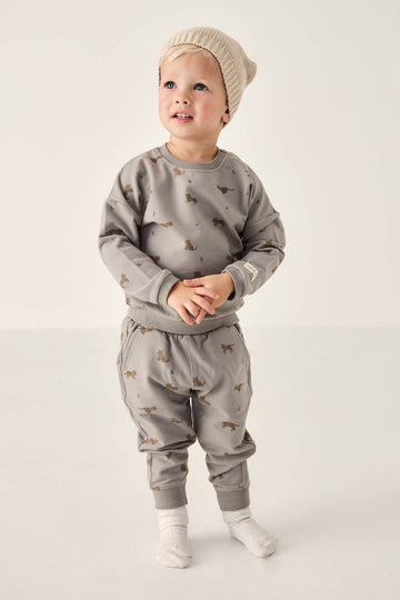 Organic Cotton Jalen Track Pant - Lenny Leopard Sage Childrens Pant from Jamie Kay Australia