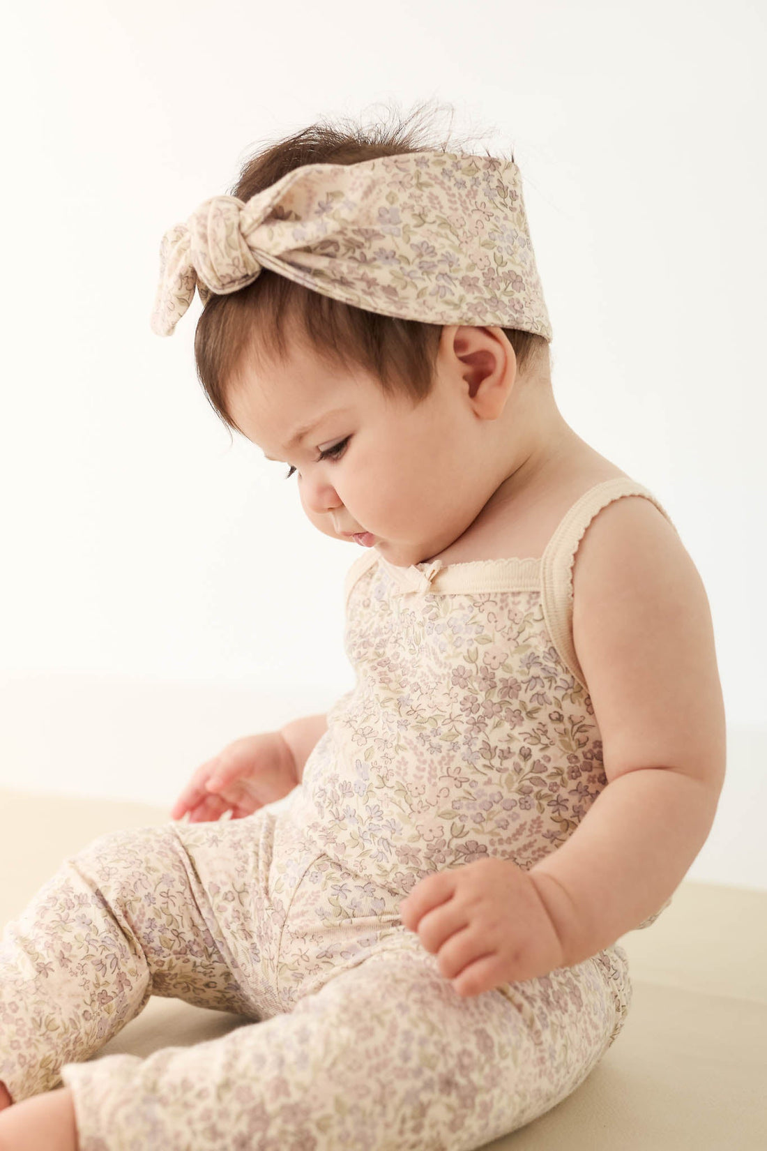 Organic Cotton Bridget Singlet Bodysuit - April Floral Mauve Childrens Bodysuit from Jamie Kay Australia