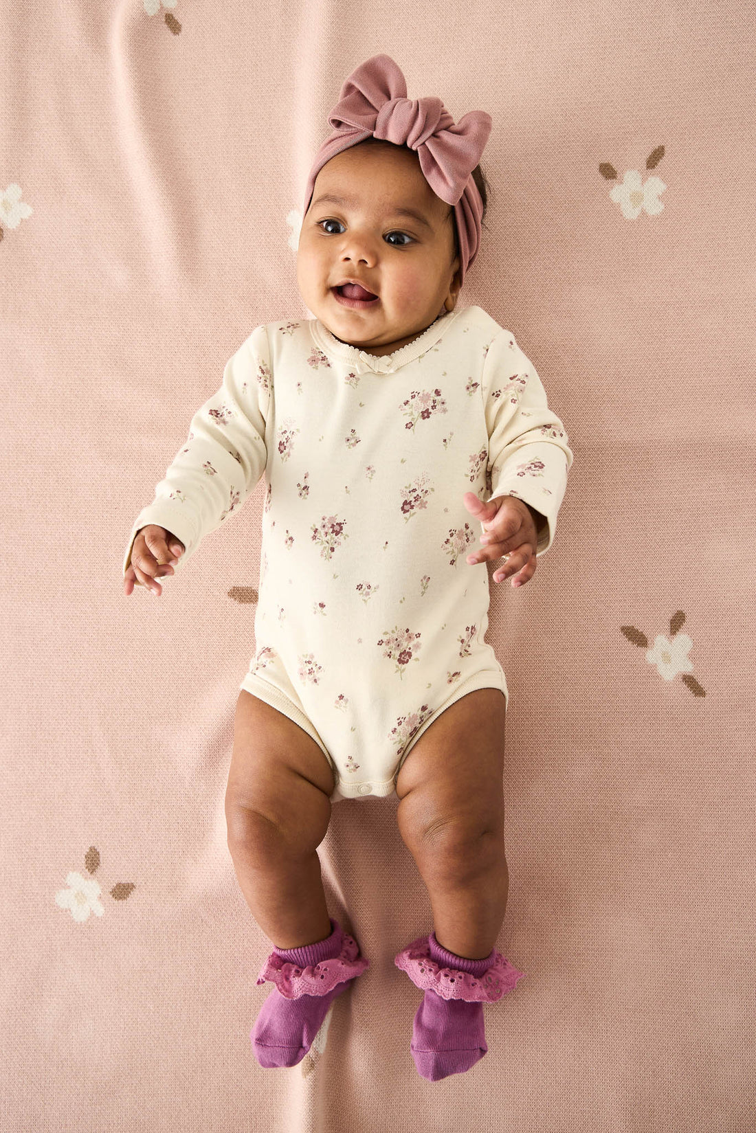 Organic Cotton Long Sleeve Bodysuit - Lauren Floral Tofu Childrens Bodysuit from Jamie Kay Australia