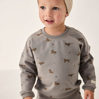 Organic Cotton Damien Sweatshirt - Lenny Leopard Sage Childrens Sweatshirt from Jamie Kay Australia