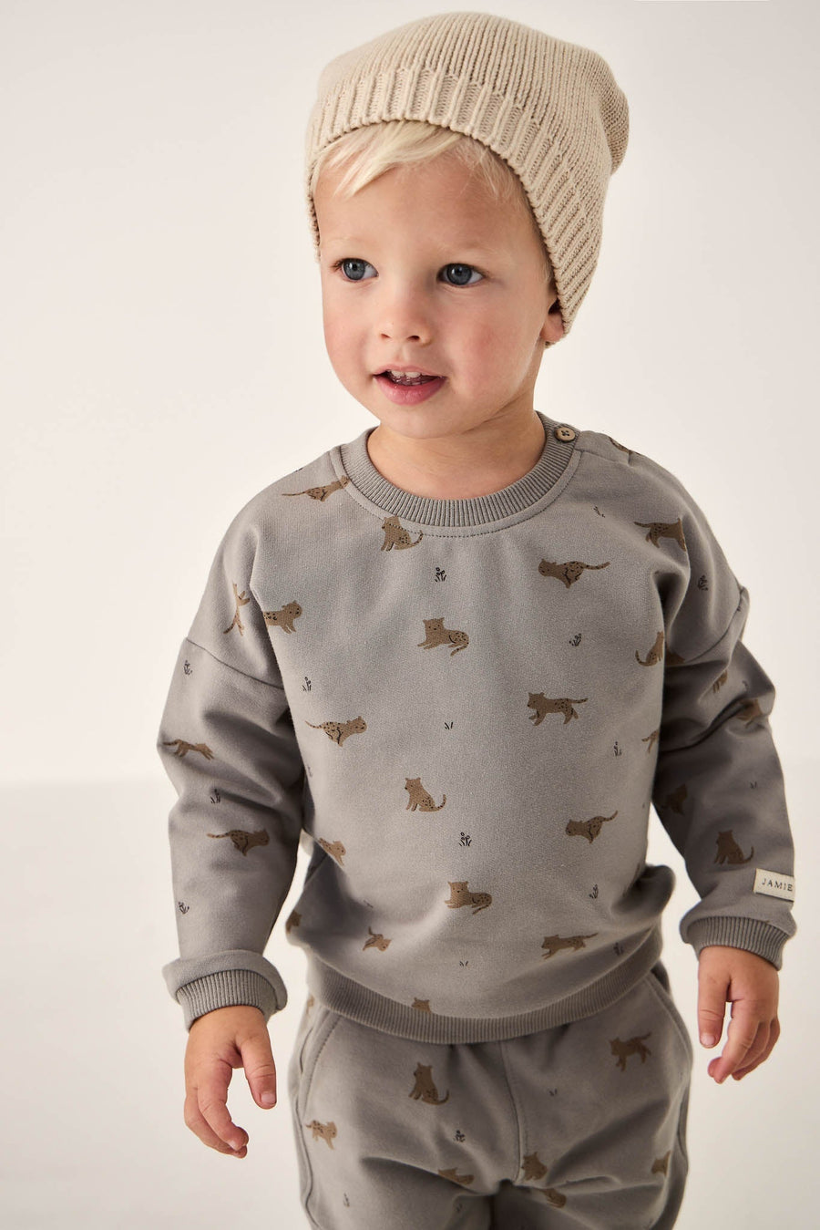 Organic Cotton Damien Sweatshirt - Lenny Leopard Sage Childrens Sweatshirt from Jamie Kay Australia