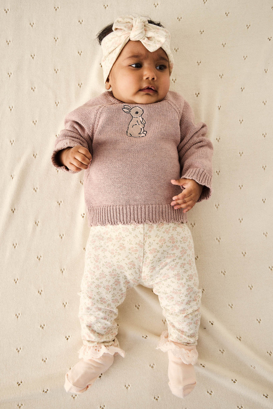 Organic Cotton Everyday Legging - Rosalie Floral Mauve Childrens Legging from Jamie Kay Australia