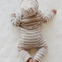 Organic Cotton Fine Rib Gracelyn Onepiece - Elias Stripe Sable Marle Childrens Onepiece from Jamie Kay Australia