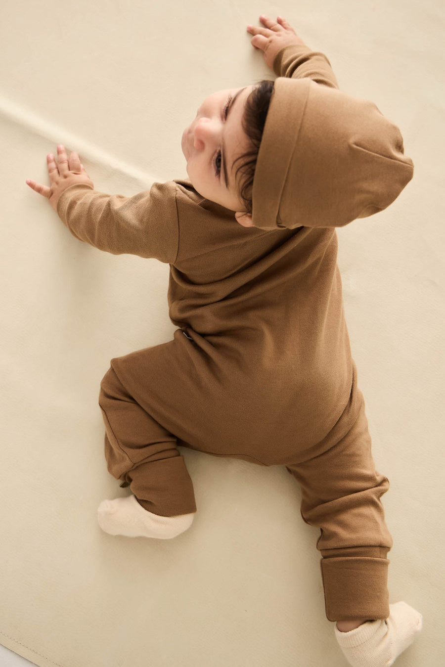 Pima Cotton Frankie Zip Onepiece - Cream Caramel Childrens Onepiece from Jamie Kay Australia