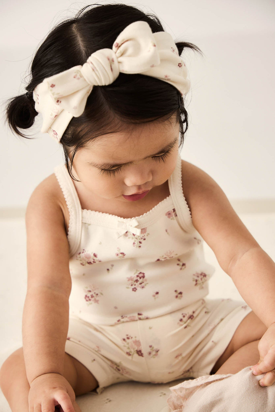 Organic Cotton Bridget Singlet Bodysuit - Lauren Floral Tofu Childrens Bodysuit from Jamie Kay Australia