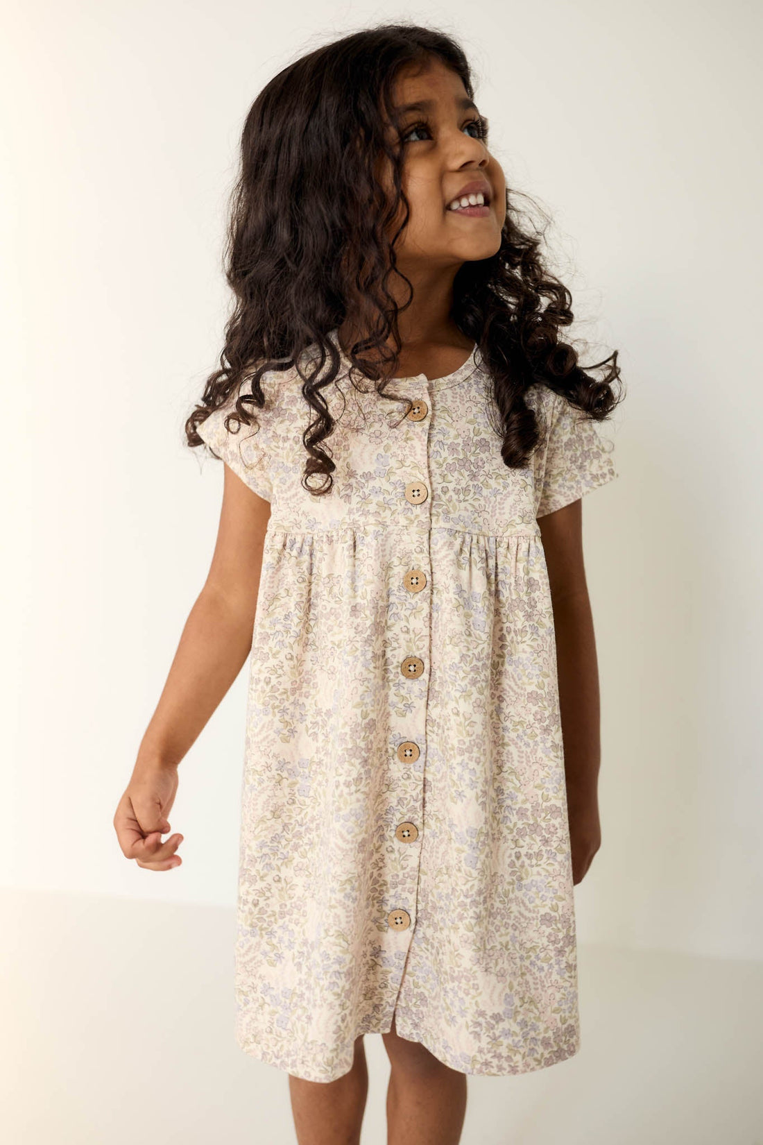 Organic Cotton Lola Dress - April Floral Mauve Childrens Dress from Jamie Kay Australia