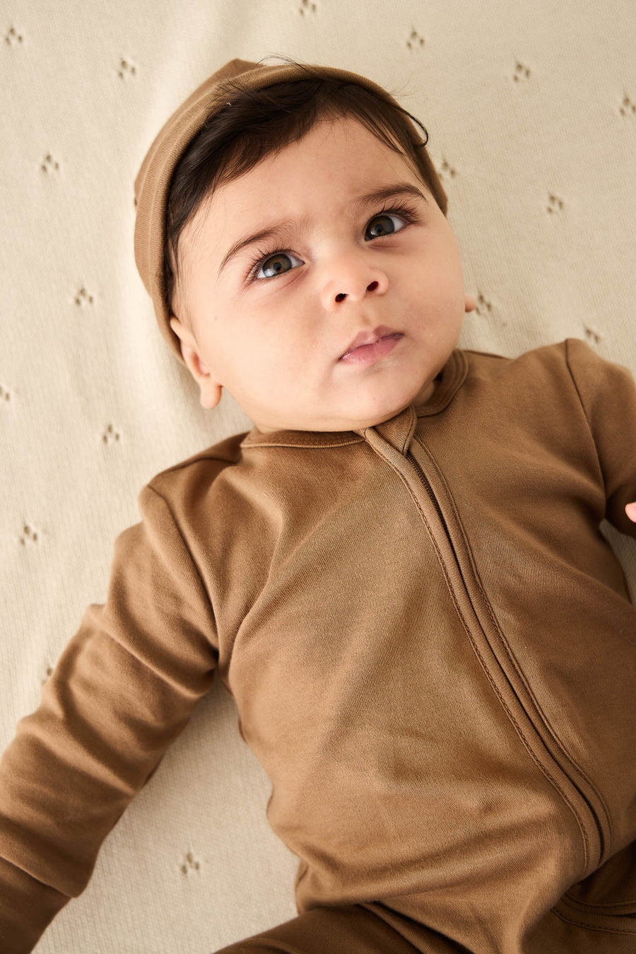 Pima Cotton Frankie Zip Onepiece - Cream Caramel Childrens Onepiece from Jamie Kay Australia