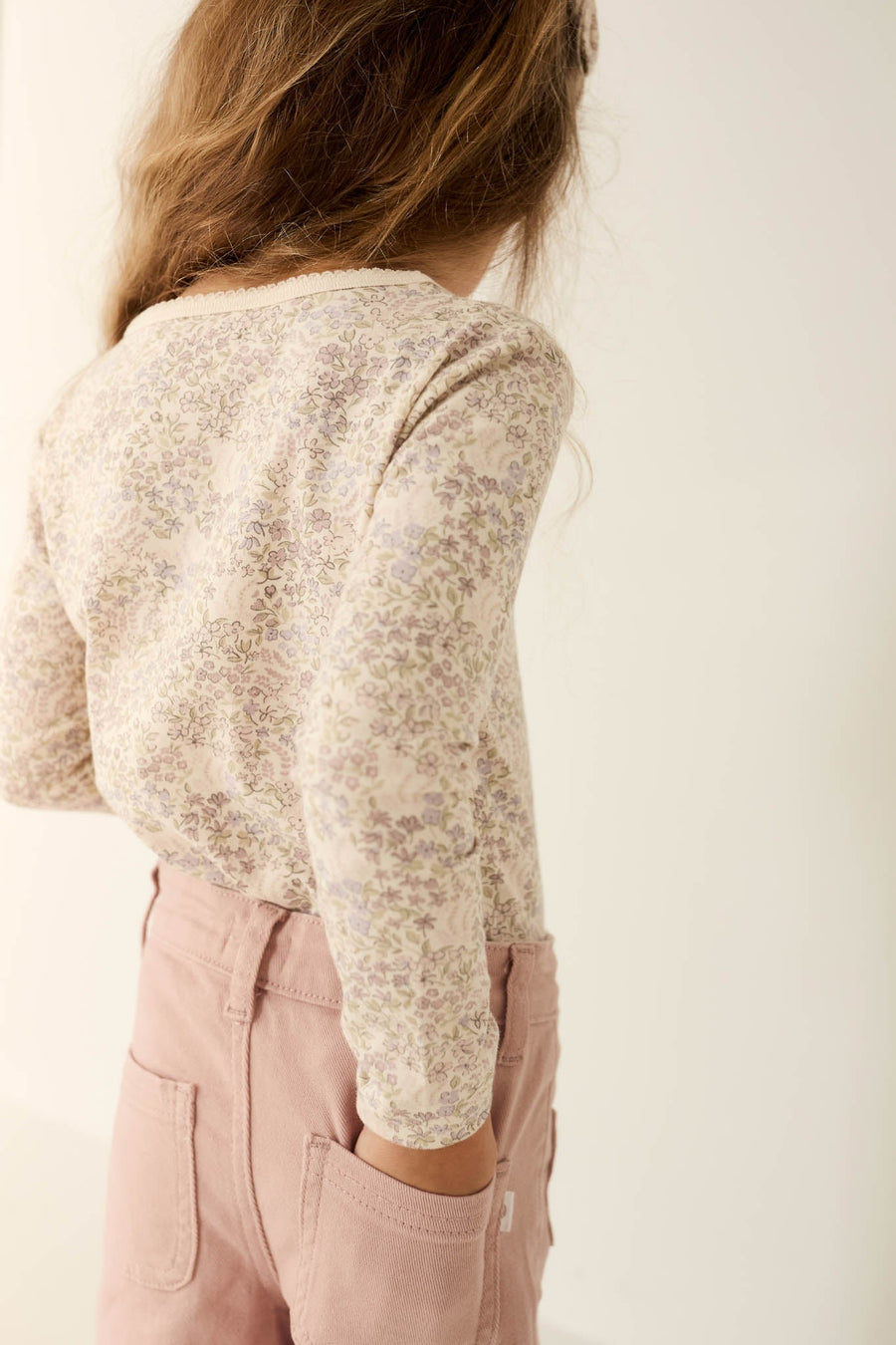 Organic Cotton Long Sleeve Top - April Floral Mauve Childrens Top from Jamie Kay Australia