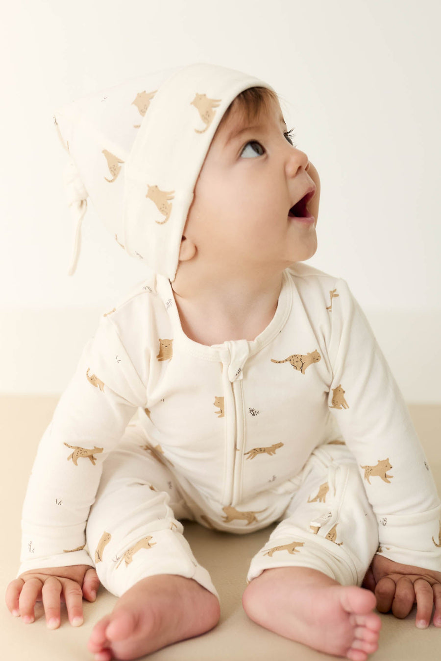 Organic Cotton Knot Beanie - Lenny Leopard Cloud Childrens Hat from Jamie Kay Australia