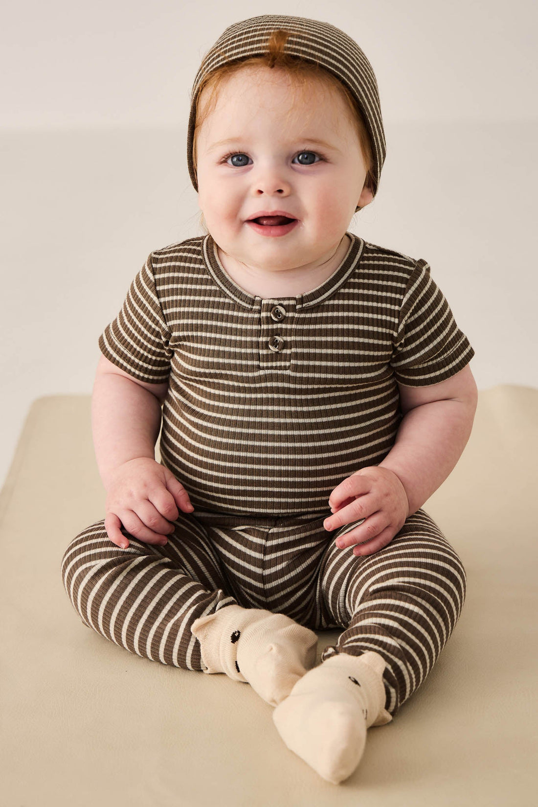 Organic Cotton Modal Darcy Rib Tee Bodysuit - Bear/Cassava Childrens Bodysuit from Jamie Kay Australia