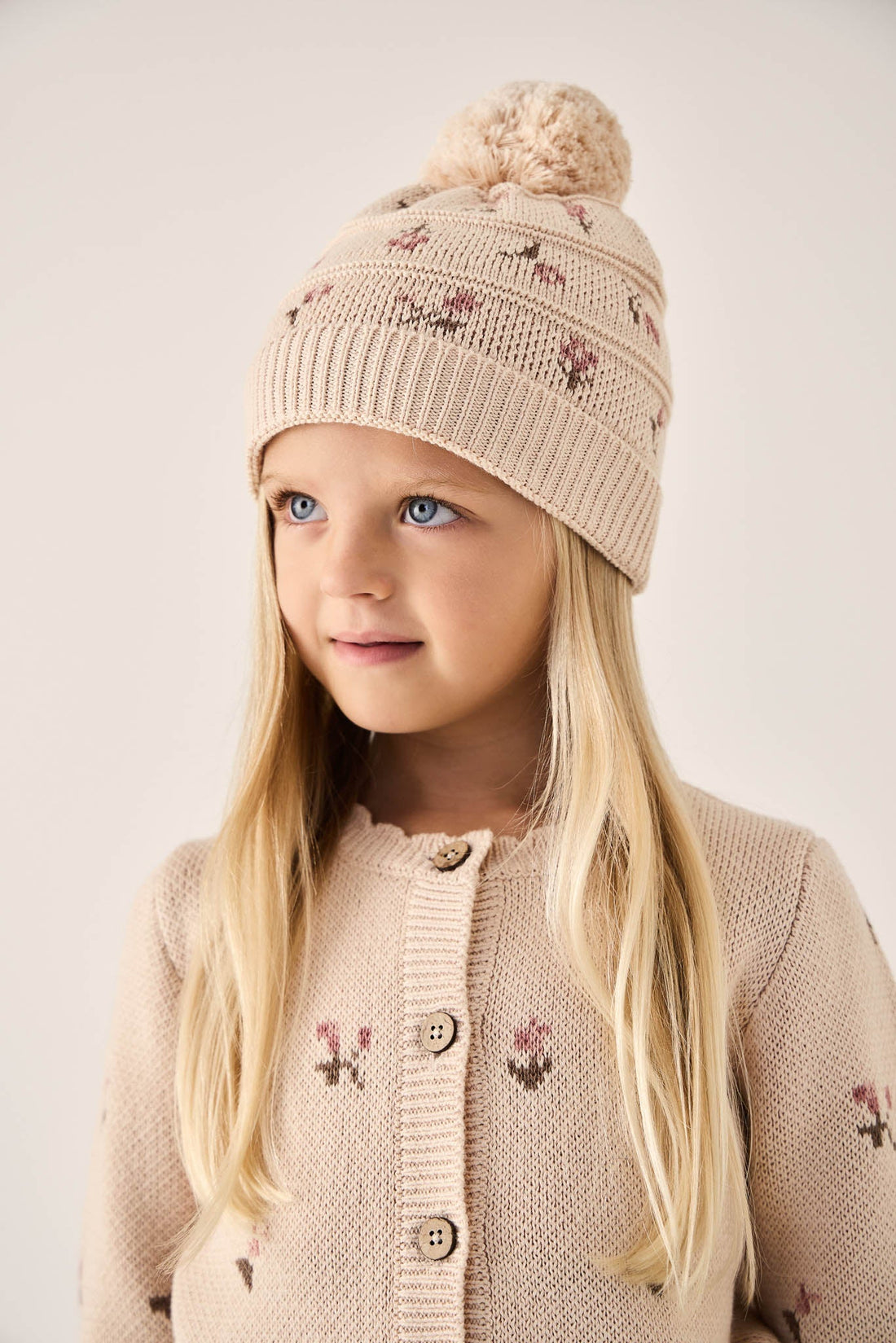 Delilah Knitted Hat - Delilah Jacquard Misty Rose Childrens Hat from Jamie Kay Australia