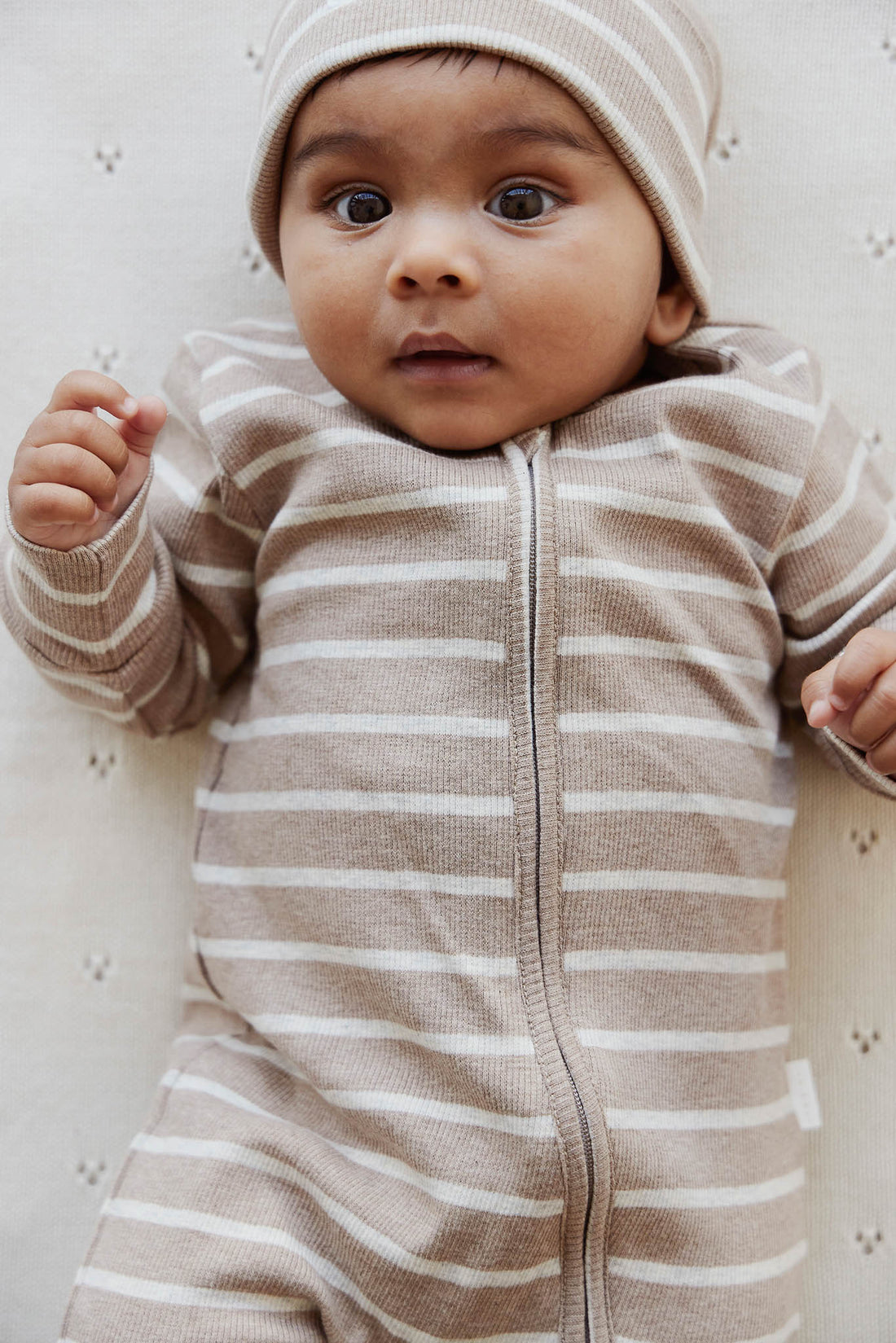 Organic Cotton Fine Rib Gracelyn Onepiece - Elias Stripe Sable Marle Childrens Onepiece from Jamie Kay Australia