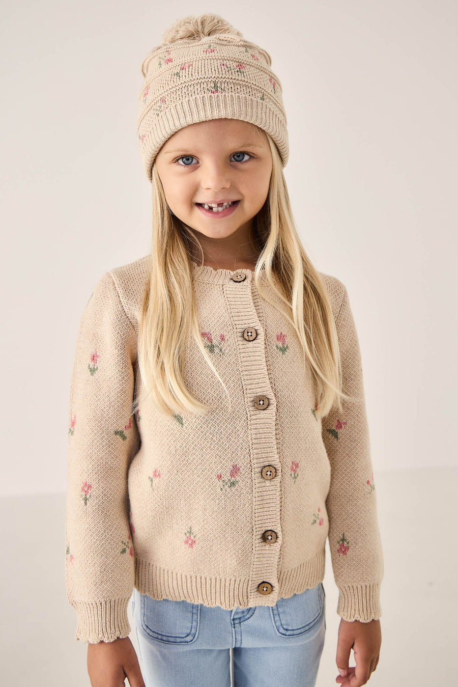 Delilah Cardigan - Delilah Jacquard Oatmeal Marle Childrens Cardigan from Jamie Kay Australia