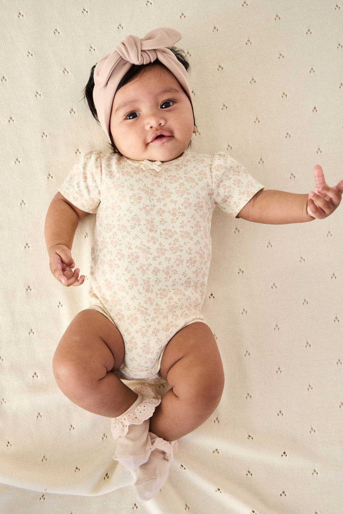 Organic Cotton Cap Sleeve Bodysuit - Rosalie Floral Mauve Childrens Bodysuit from Jamie Kay Australia