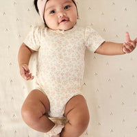 Organic Cotton Cap Sleeve Bodysuit - Rosalie Floral Mauve Childrens Bodysuit from Jamie Kay Australia